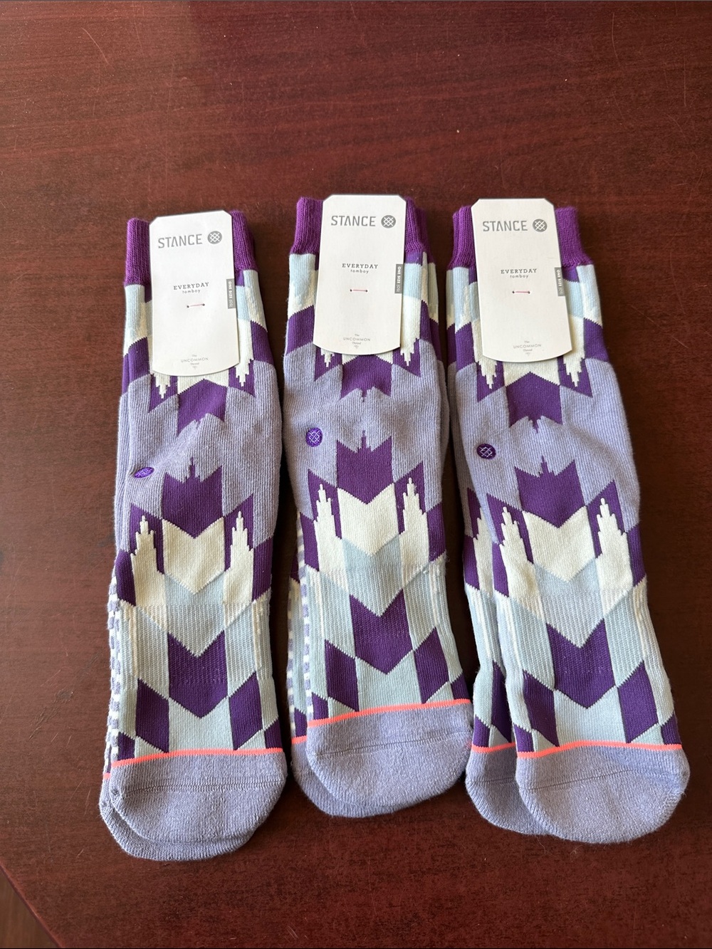 Kids Size, Stance Men's Everyday Crew Socks - Purple Pattern (3-Pack)